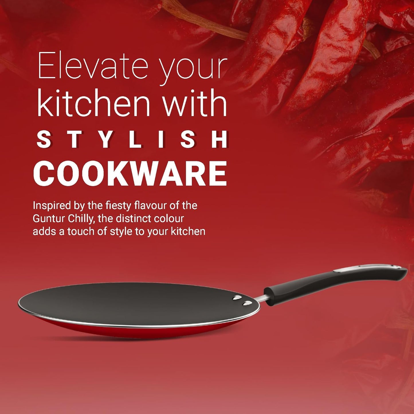 Preethi Dura Collection Non Stick Concave Tawa, 28 cm, Gas & Induction Compatible, 5 Star Non Stick Effect, CHILLI RED