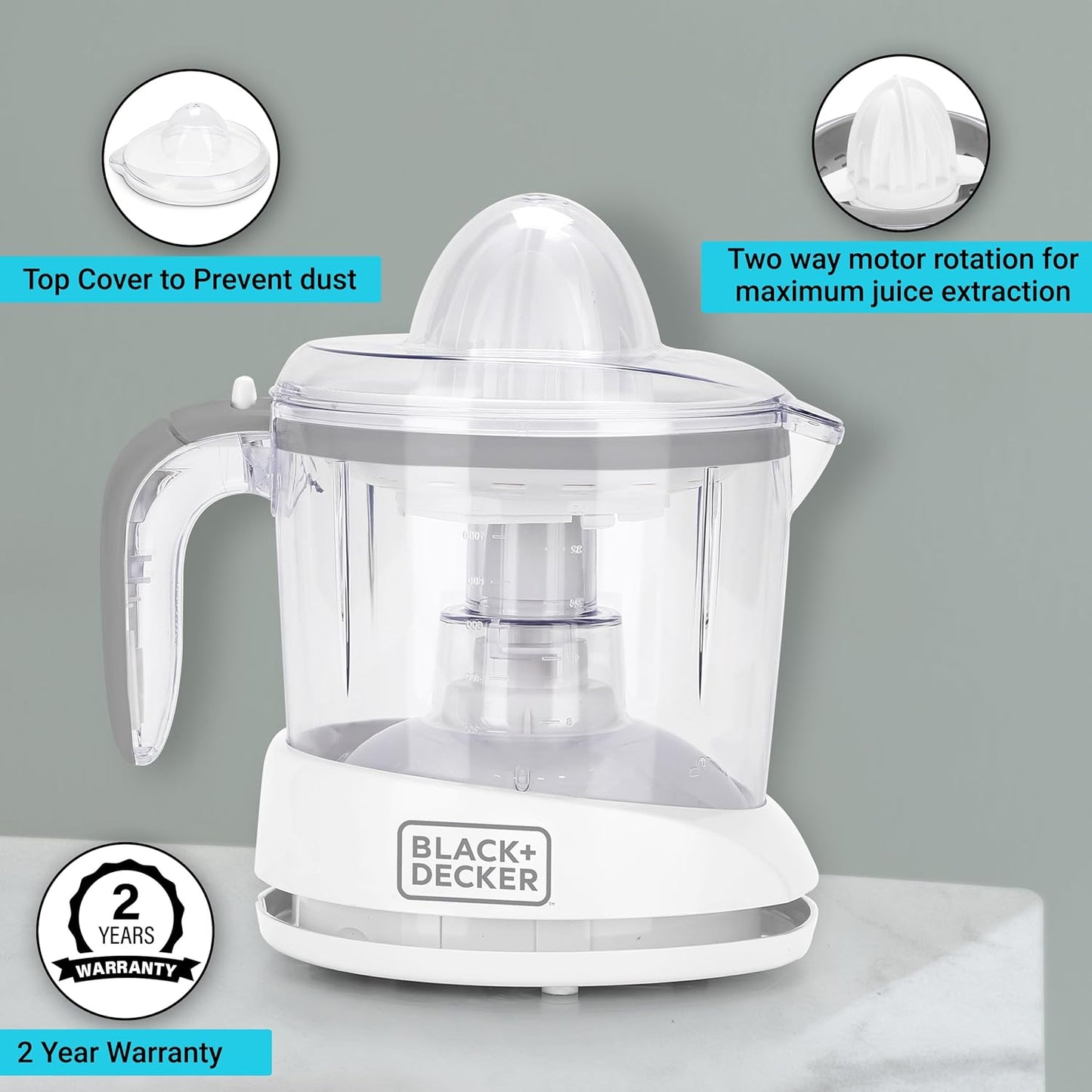 Black + Decker BXCJ0101IN 30-Watt 1L Citrus Juicer | 2-Year Warranty (White)