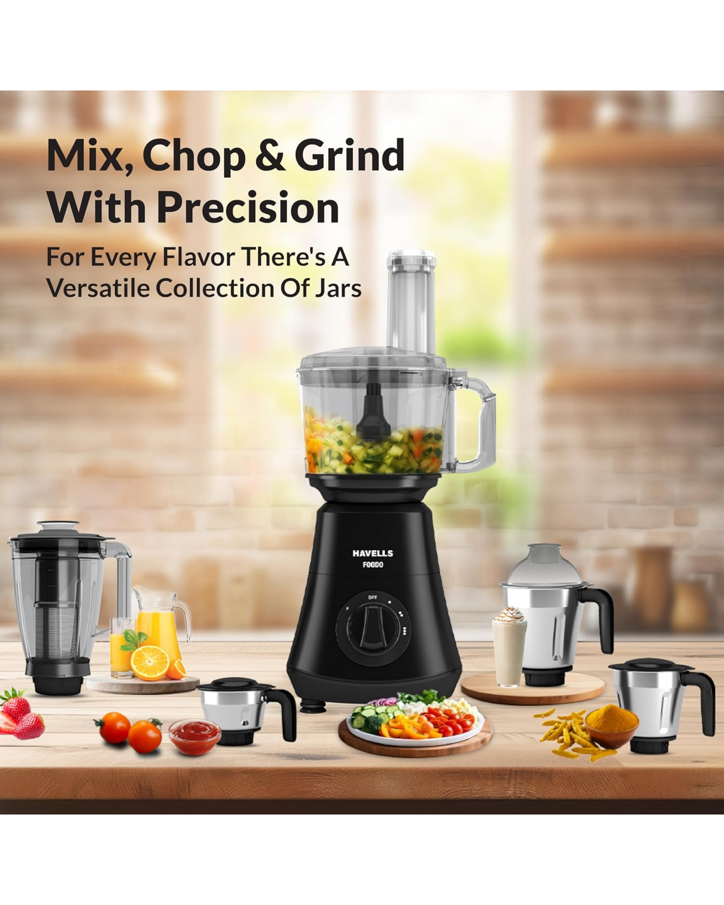 HAVELLS FOODO PROCESSOR |Attachement Box| Flow Breaker Jars|21000 Rpm| 750 W Food Processor (Black)