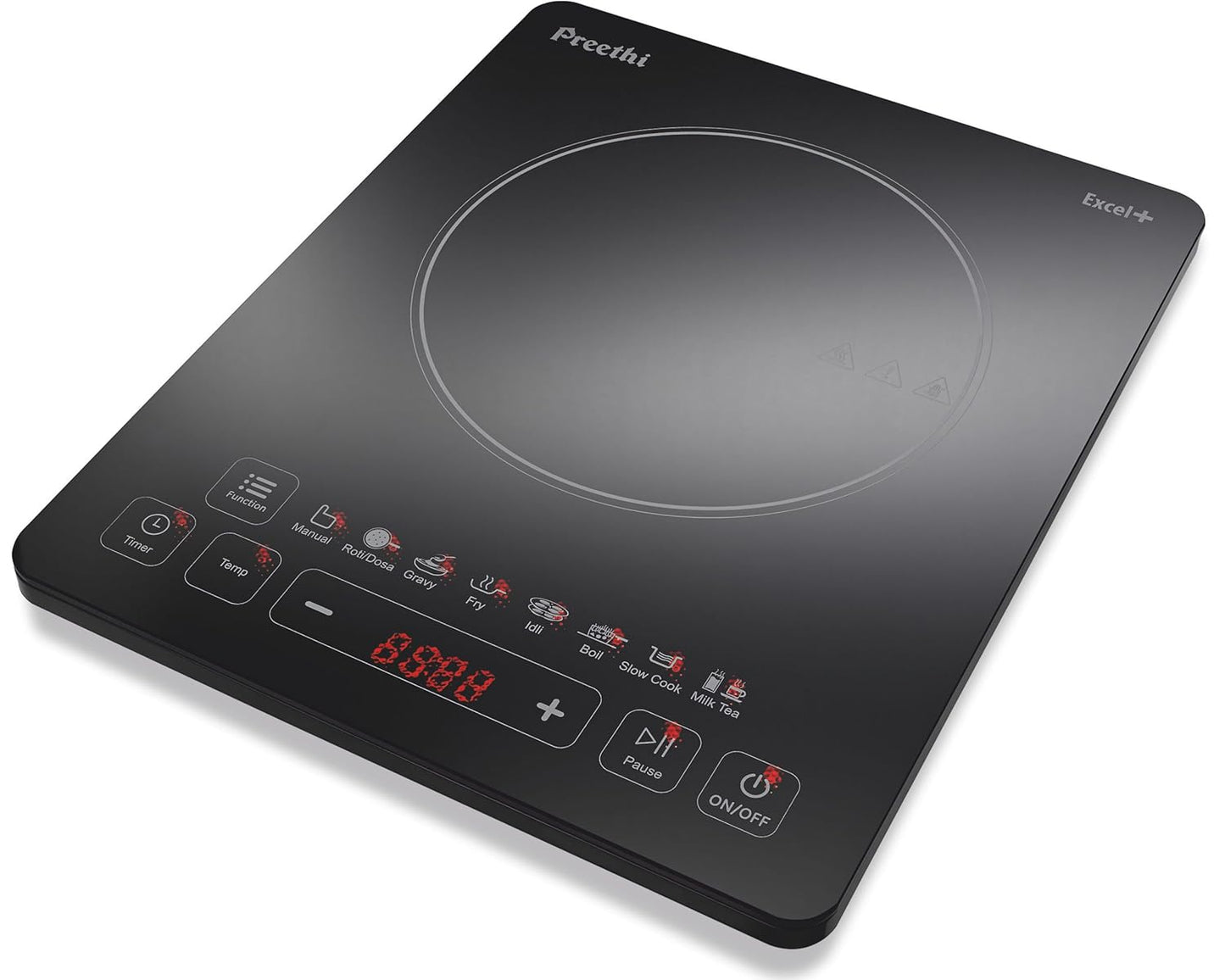 Preethi Excel Plus 117 1600-Watt Induction Cooktop Auto Shut Off and 5 Preset Menus, Power & Temperature adjustment, 1 year warranty (Black)