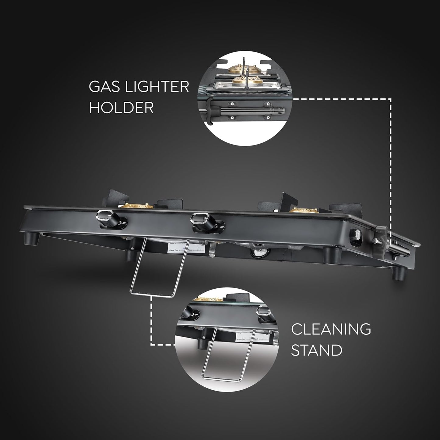 Prestige Vectra 2 Burner Glasstop Gas Stove|Superior Toughened Glass|Jumbo Brass Burner|3-Way Gas Inlet|360 Degree Revolving Nozzle|10 Years Warranty on Glass|Black