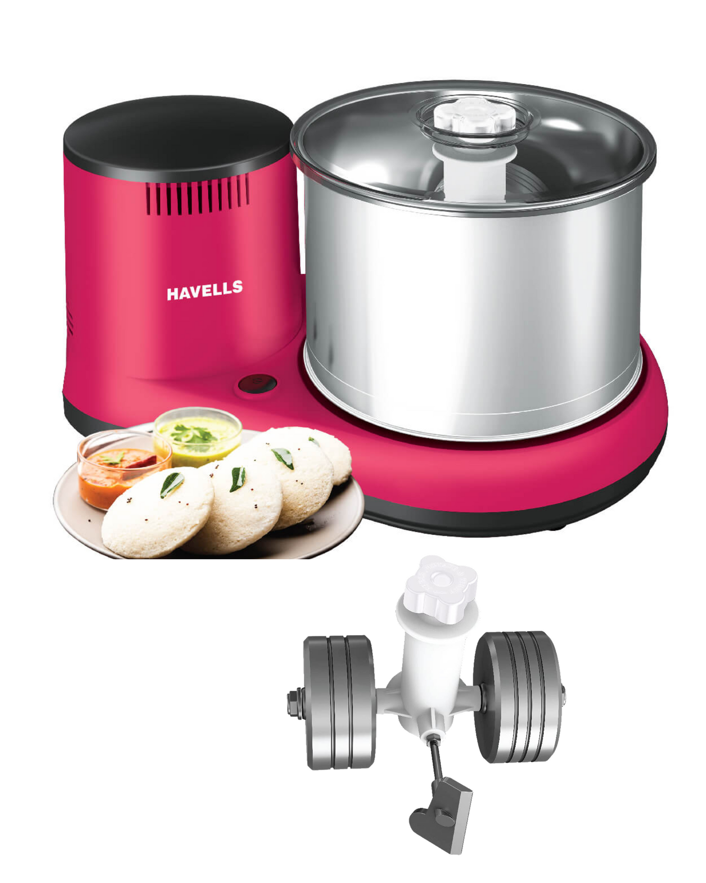 Havells Aalai Table Top Wet Grinder 2 L With Coconut Scrapper Attachment Wet Grinder (PINK)
