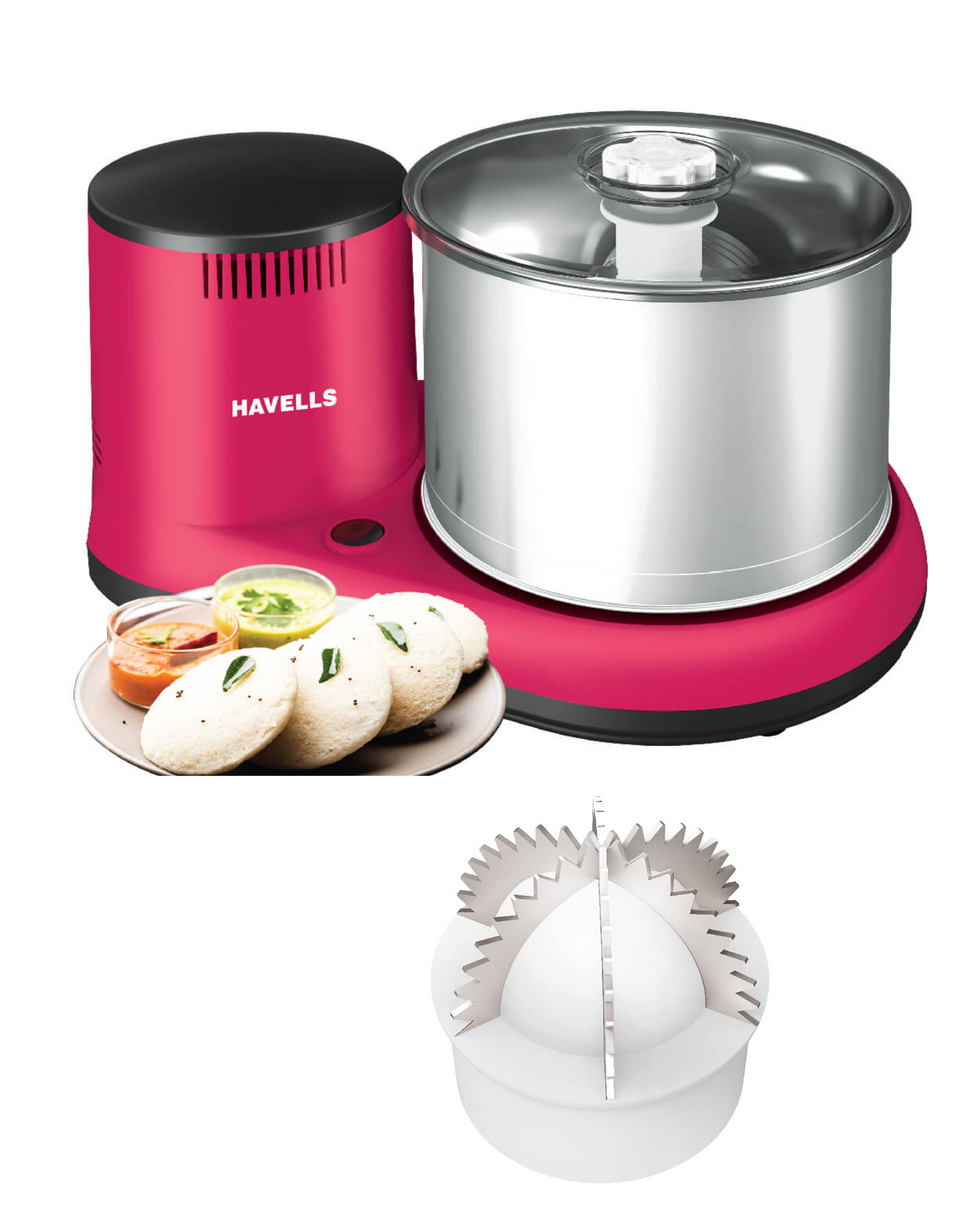 Havells Aalai Table Top Wet Grinder 2 L With Coconut Scrapper Attachment Wet Grinder (PINK)
