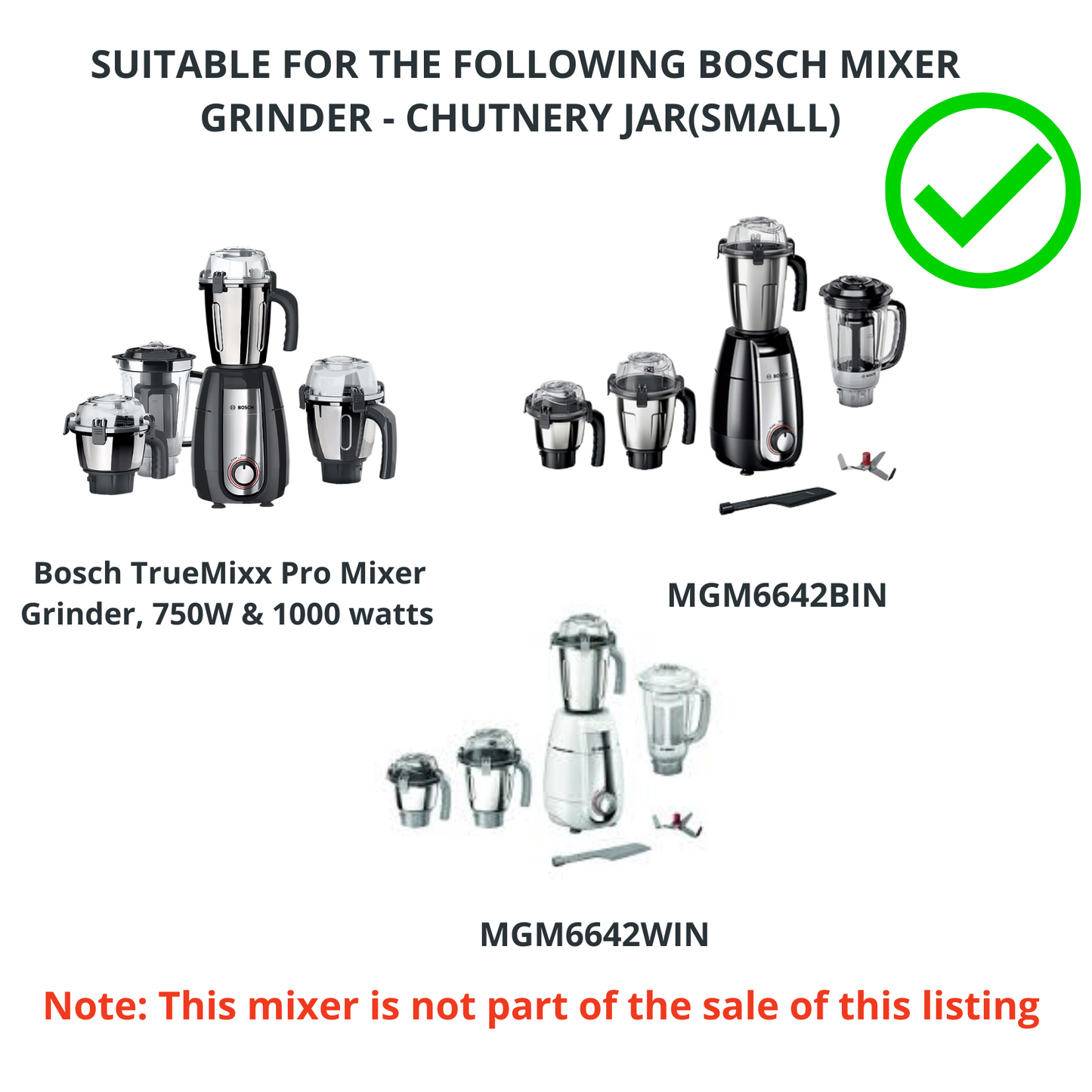 Touch N Feel REPLACEMENT BOSCH MIXER JARS SUITABLE FOR BOSCH MIXER GRINDER - CHUTNEY JAR(SMALL - 400 ML) Mixer Juicer Jar (400 ml)