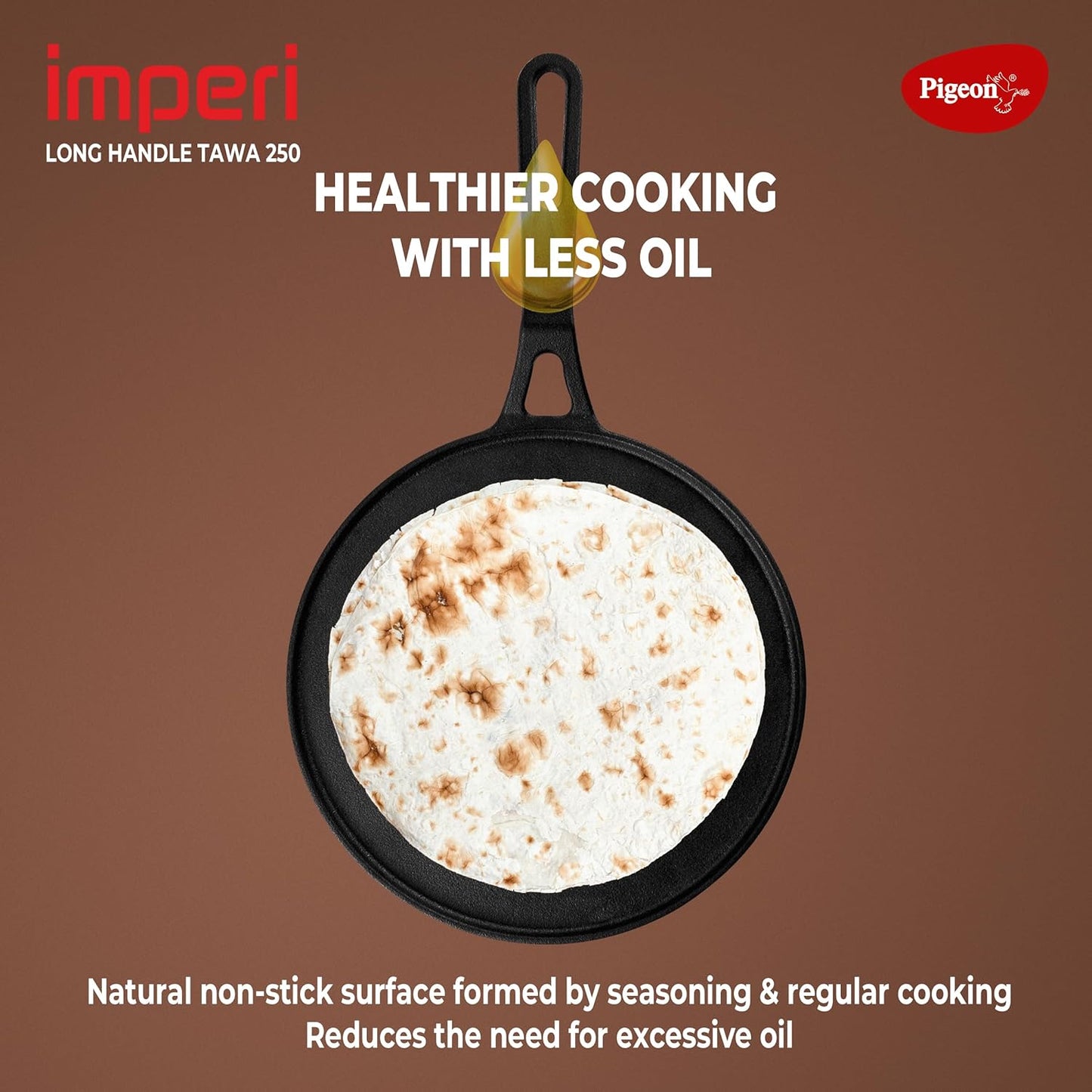 Pigeon by Stovekraft Pre-Seasoned Cast Iron Tawa 25 cm | Pre-Seasoned with 100% Vegetable Oil | Naturally Nonstick | High Pressure Casting | High Strength | Bring Back Nostalgic Taste | Toxin-Free