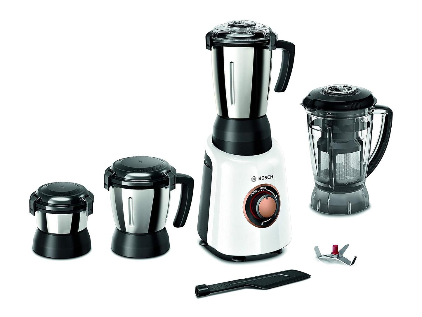Bosch TrueMixx Bold Mixer Grinder 750 Watt, 4 Jars (White), MODEL ID ~ MGM6644WIN