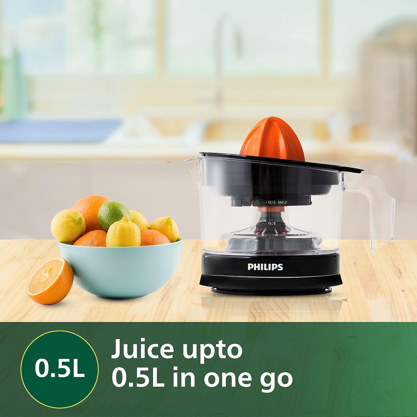 Philips Citrus Press Juicer HR2777/00, 0.5 Litre, 2 Sized Cones for different size fruit