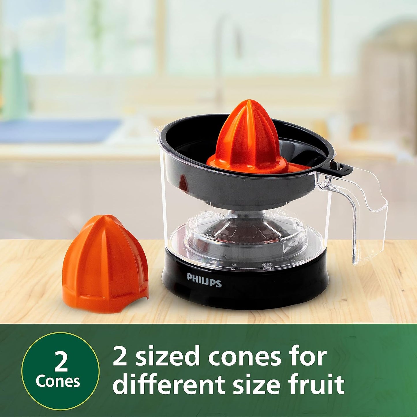 Philips Citrus Press Juicer HR2777/00, 0.5 Litre, 2 Sized Cones for different size fruit