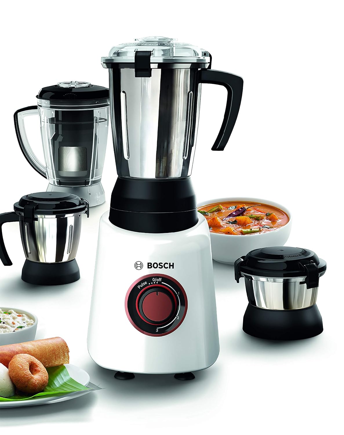 Bosch TrueMixx Bold Mixer Grinder 750 Watt, 4 Jars (White), MODEL ID ~ MGM6644WIN