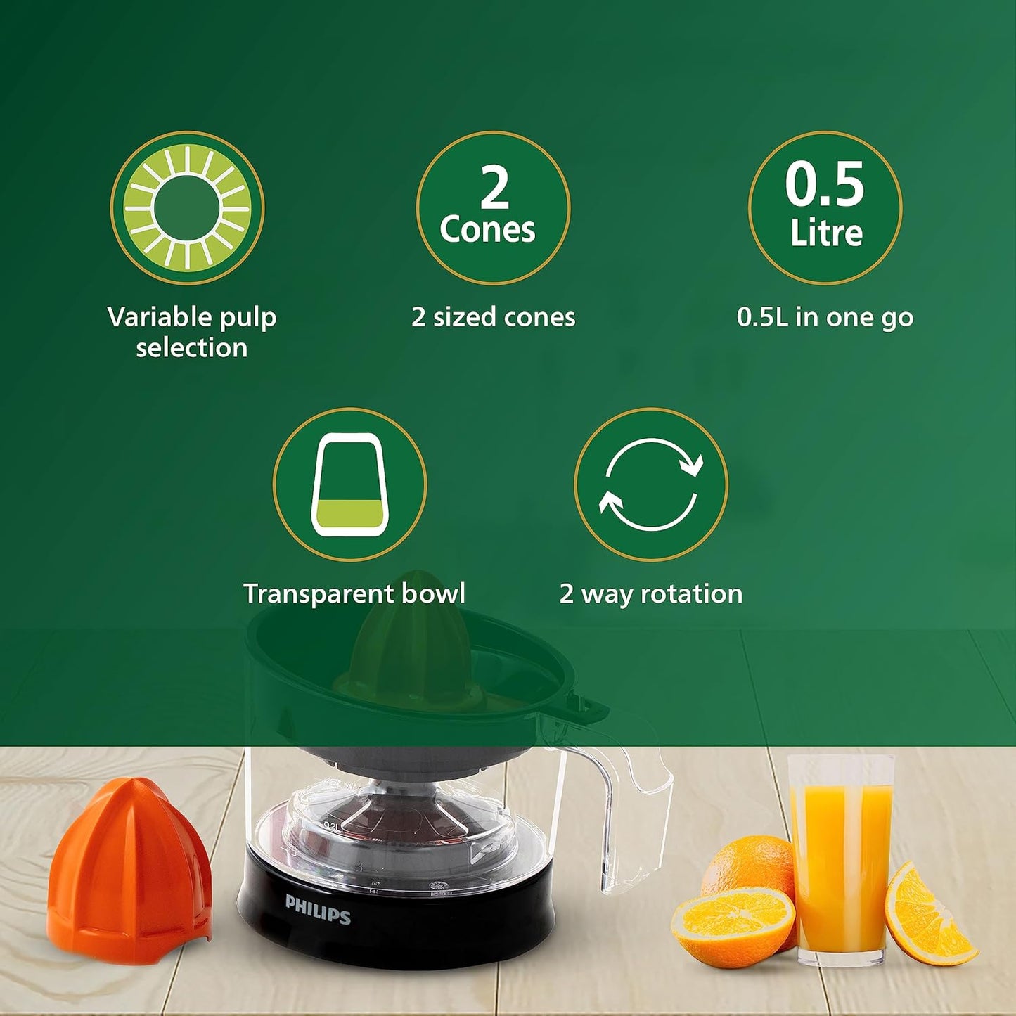 PHILIPS Citrus Press Juicer HR2788/00, Black & Transparent, Medium
