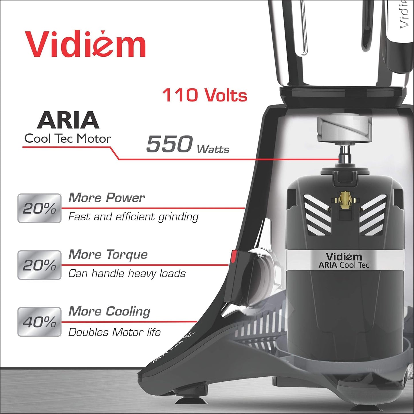 Vidiem MG 523 A VSTAR Chrome 550 Watts Mixer Grinder 110V (Black, 3 Jars)