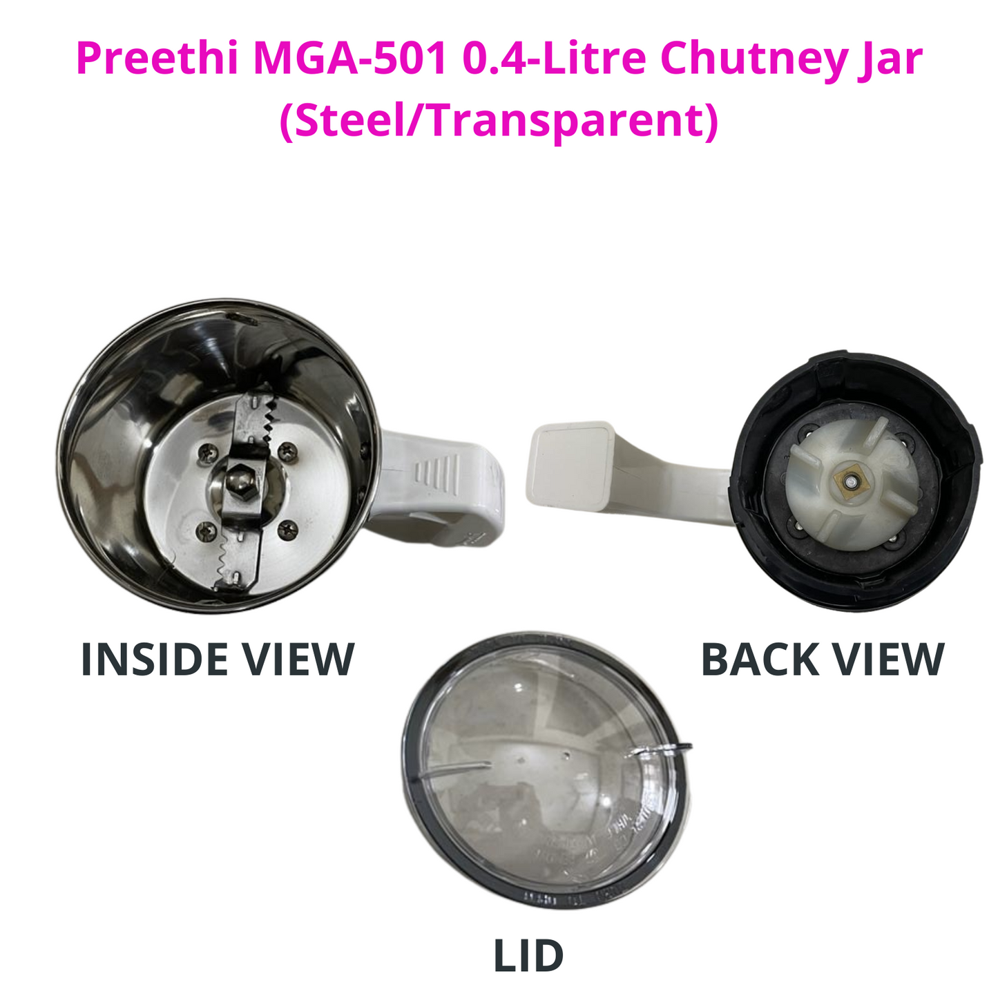 Touch N Feel Replacement PREETHI MGA-501 0.4-LITRE CHUTNEY JAR (STEEL/TRANSPARENT) Mixer Juicer Jar (400 ml)