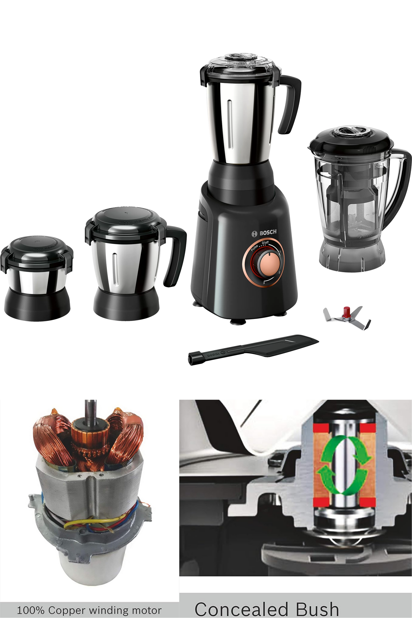 Bosch TrueMixx Bold Mixer Grinder 750 Watt, 4 Jars (Black), MODEL ID ~ MGM6644BIN