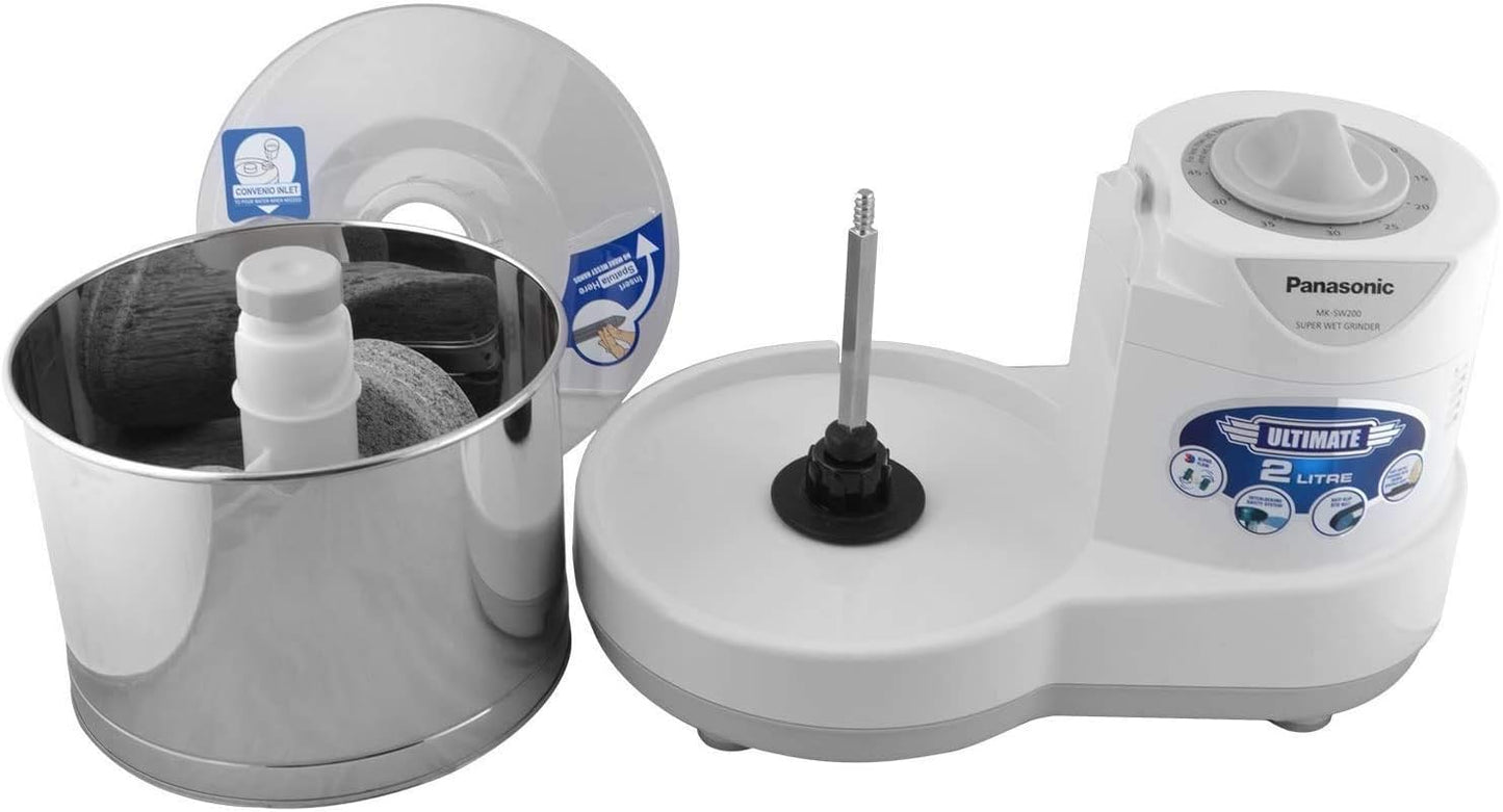 Panasonic MK-TSW200 Automatic Ultimate Wet Grinder(110 V) | With Timer | Capacity: 2 L | Wet Grinder (White)