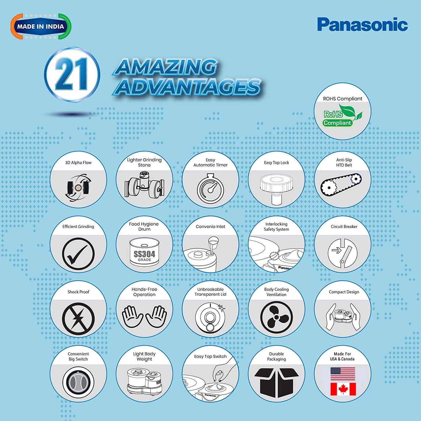 Panasonic MK-TSW200 Automatic Ultimate Wet Grinder(110 V) | With Timer | Capacity: 2 L | Wet Grinder (White)