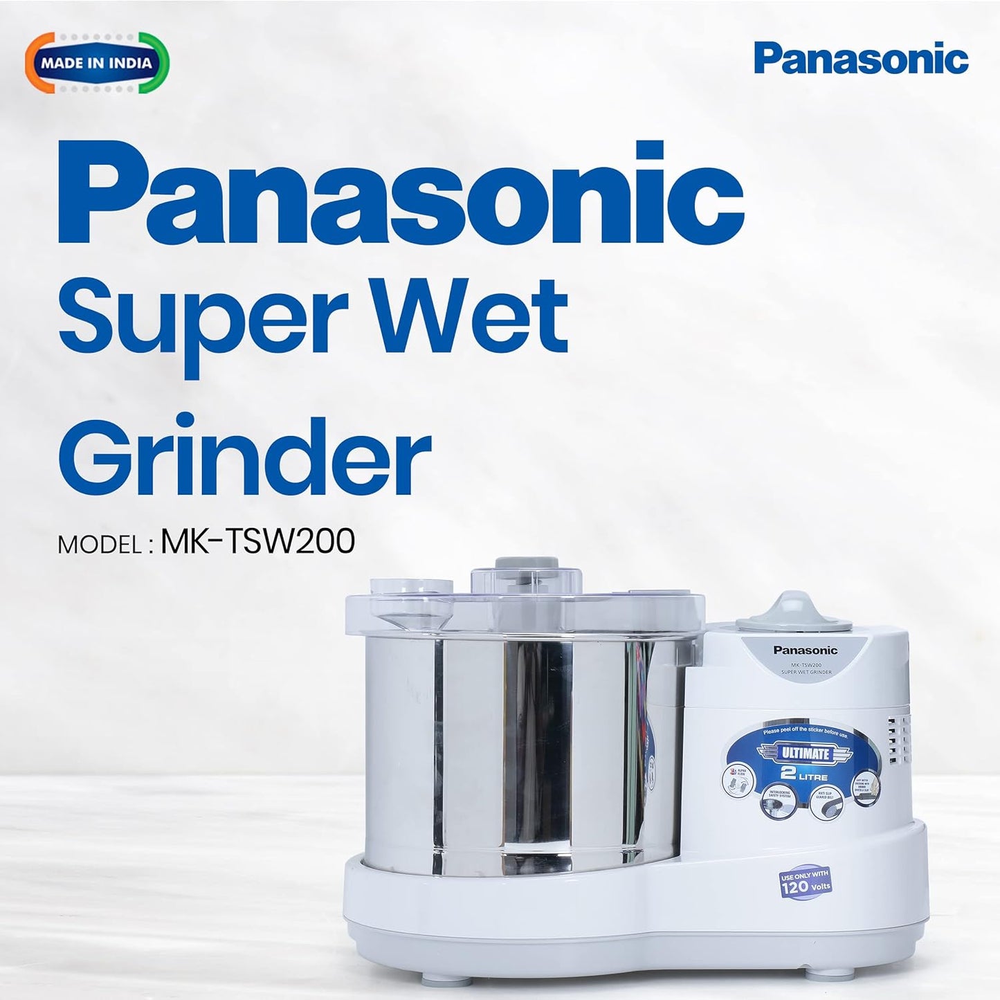 Panasonic MK-TSW200 Automatic Ultimate Wet Grinder(110 V) | With Timer | Capacity: 2 L | Wet Grinder (White)