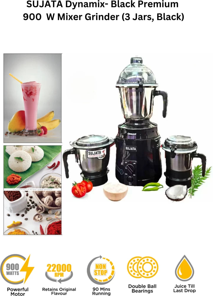 SUJATA DYNAMIX THE HEAVY DUTY MIXER GRINDER (BLACK) - 3 JARS