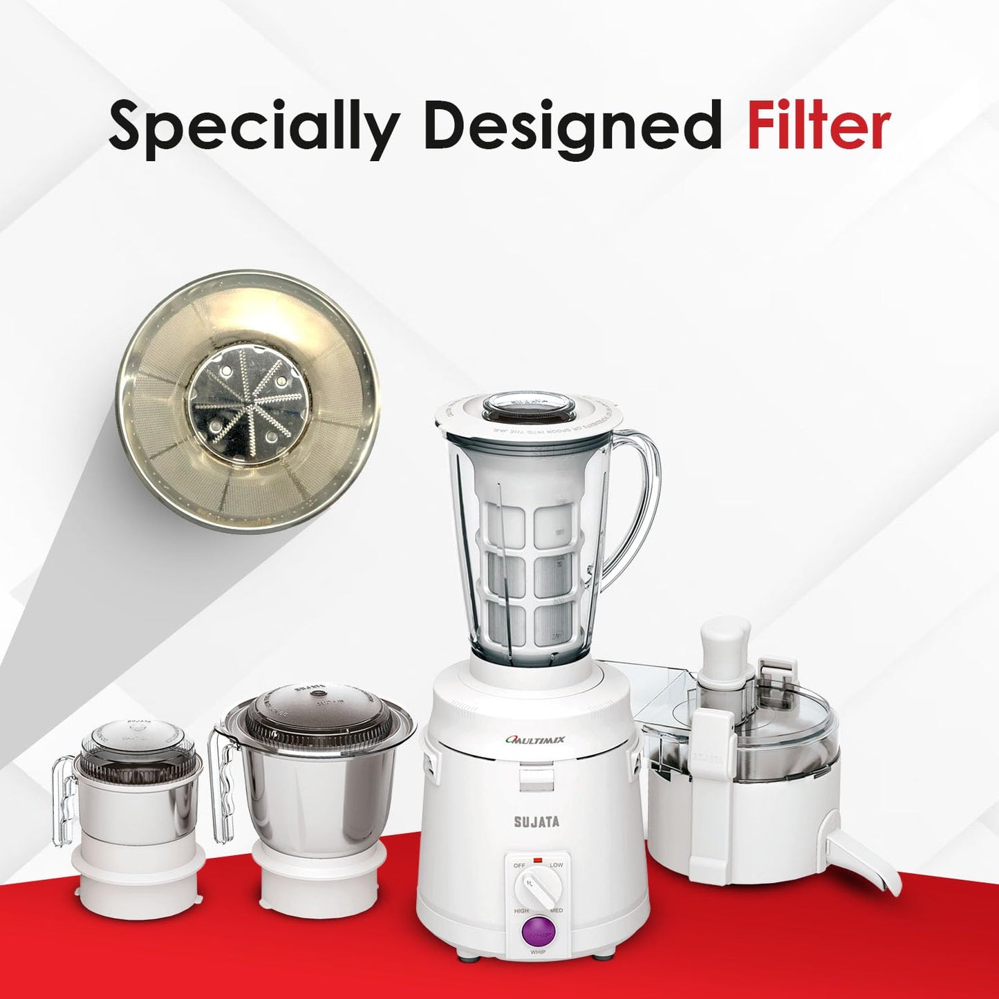 Sujata Multimix 900 Watts Mixer Grinder with Juicer | 22000 Rotations Per Min | 90 Minutes Continuous Running | 3 Versatile Jars 1750 ml, 1000 ml and 400 ml | Coconut milk extractor attachment
