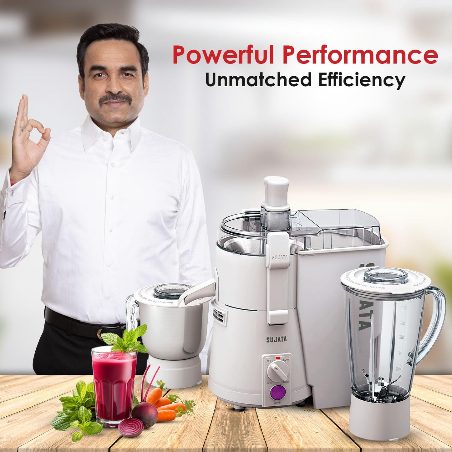 Sujata Powermatic Plus 900 Watts Juicer Mixer Grinder (2 Jars, White)