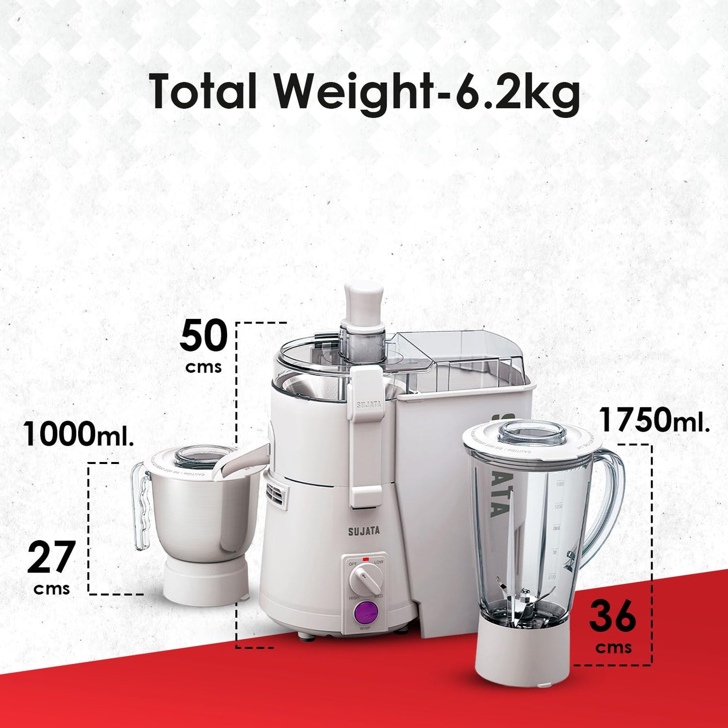 Sujata Powermatic Plus 900 Watts Juicer Mixer Grinder (2 Jars, White)