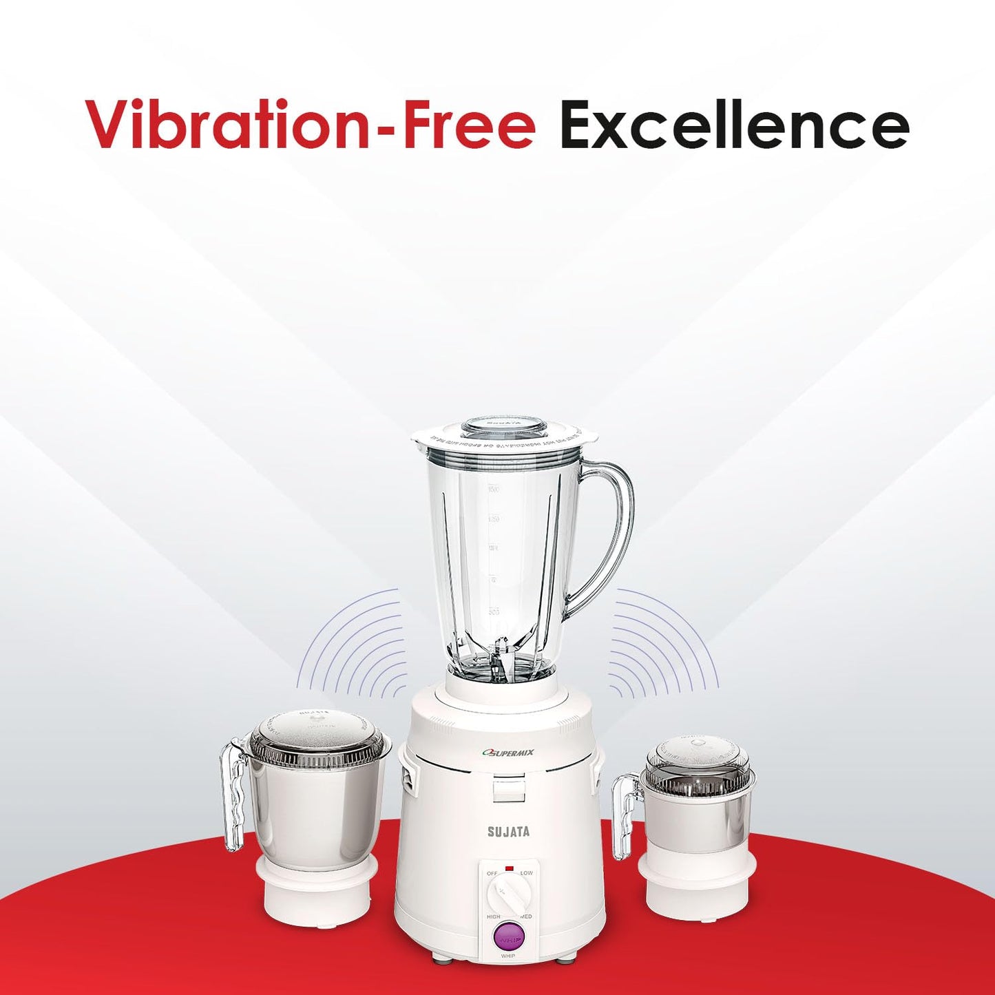 Sujata Supermix 900 Watts Mixer Grinder | 22000 Rotations Per Min | 90 Minutes Continuous Running | 3 Versatile Jars 1750 ml, 1000 ml and 400 ml