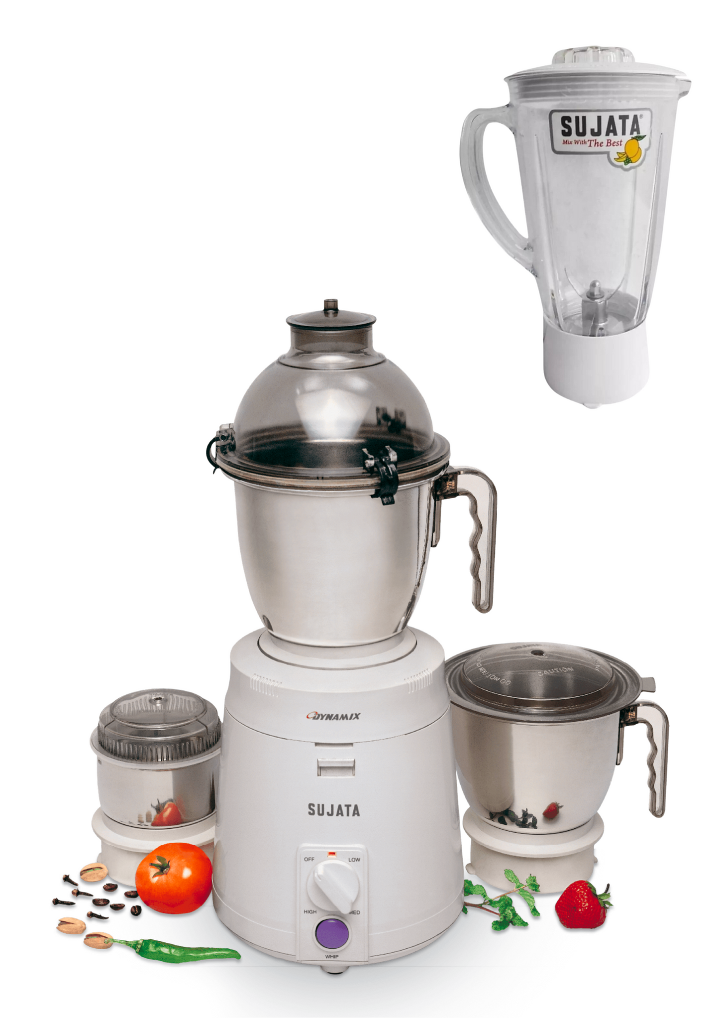 Sujata DYNAMIX The Heavy Duty Mixer Grinder with Extra Blender(juicer) jar, 900 W, white