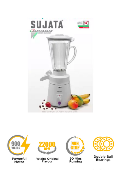 SUJATA MEGAMIX with Extra Blender (Juicer) jar 900 Juicer Mixer Grinder (2 Jars, White)