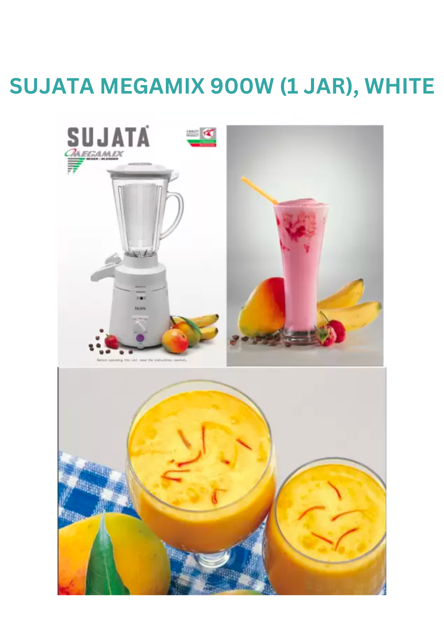 SUJATA MEGAMIX with Extra Blender (Juicer) jar 900 Juicer Mixer Grinder (2 Jars, White)