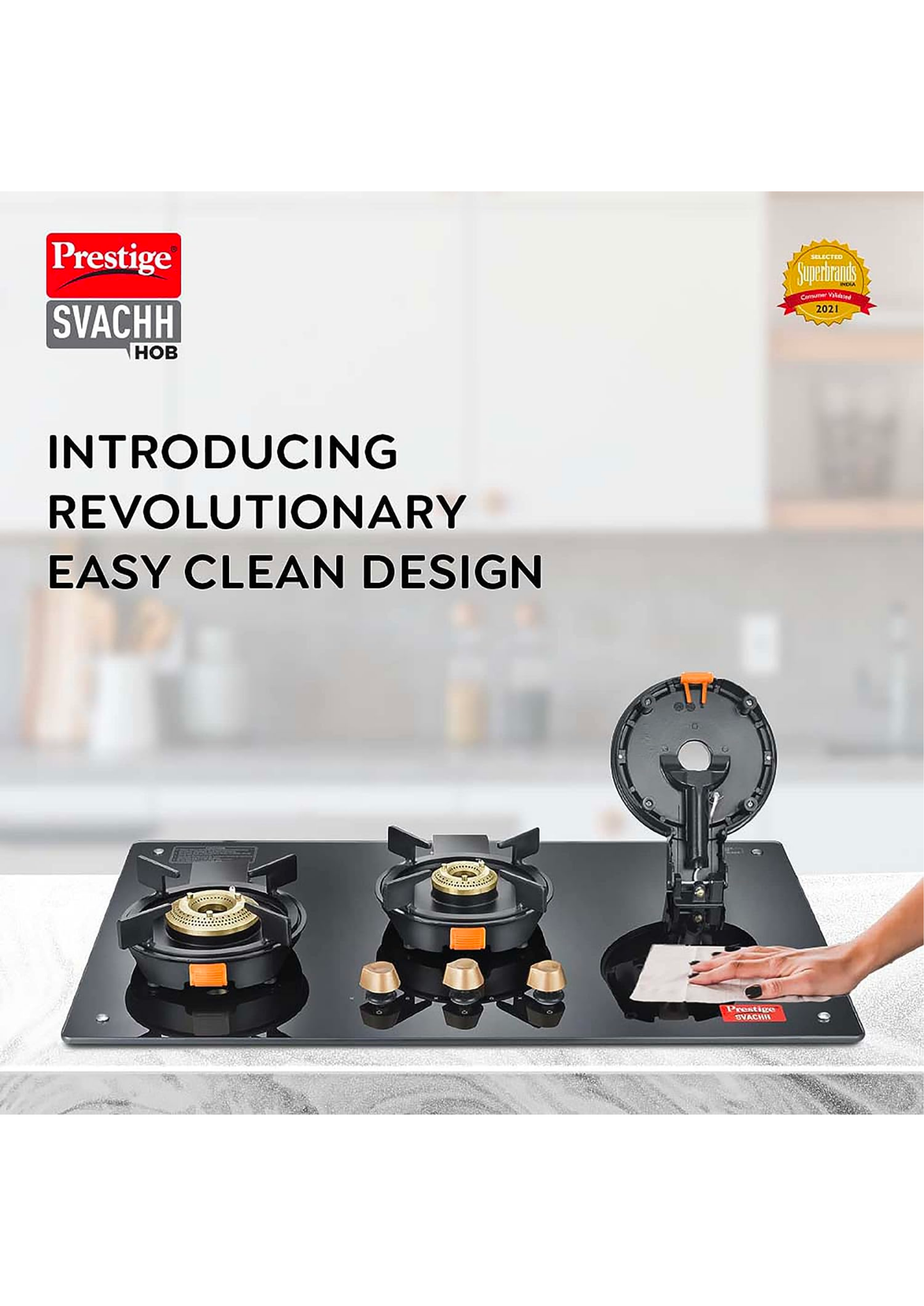 Prestige Svachh Hob PSVH-OZ AI Toughened Glass Top Auto Ignition System & 3 Brass Burners Glass Automatic Hob (3 Burners)