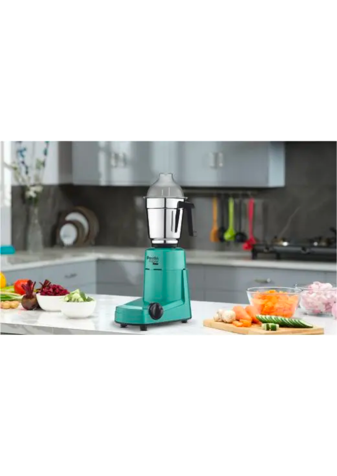 Preethi Trio - MG 158 Economy 500 W Mixer Grinder (3 Jars, Blue with White base)