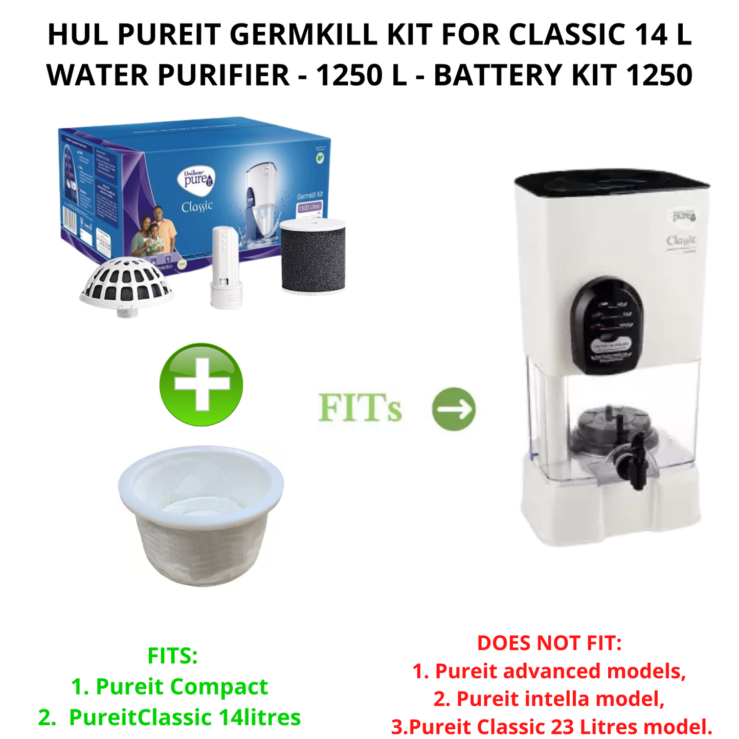 Touch N Feel~ HUL PUREIT MICROFIBRE MESH(SMALL)+GERMKILL KIT+BATTERY KIT FOR CLASSIC 14L-1250L Media Filter Cartridge  Micro rating 0.2, (Pack of 4 - Battery kit - 1, Carbon filter - 1, Polishing - 1, Microfiber mesh - 1)