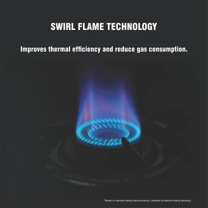 Preethi Bluflame Sparkle Power Duo 3 Burner Glass top Gas Stove with Power Burner and Swirl flame technology, saves gas and cooks faster, Manual Ignition, Black