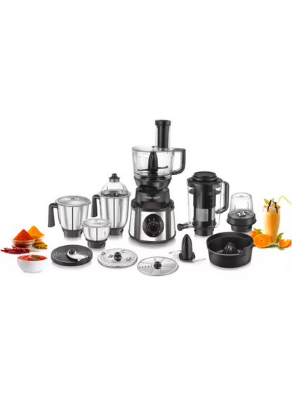 Prestige Endura Pro with Ball Bearing-Multi Functional food processing attachments Watts 1000 Juicer Mixer Grinder (6 Jars, Black, Silver)