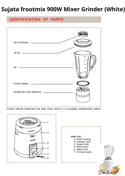 SUJATA FROOTMIX with Extra Blender (Juicer) jar 900 Juicer Mixer Grinder (2 Jars, White)