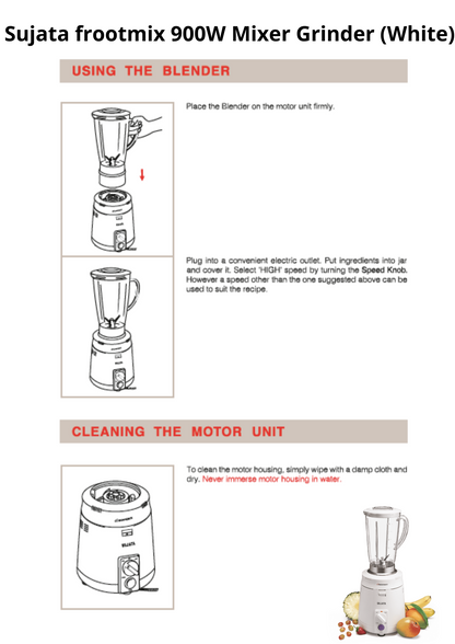 SUJATA FROOTMIX with Extra Blender (Juicer) jar 900 Juicer Mixer Grinder (2 Jars, White)