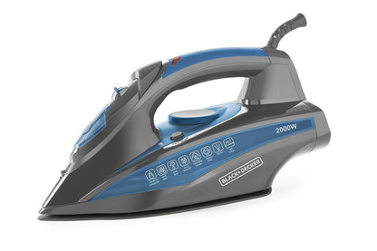 Black+Decker BXIR2001IN 2000 Watt Steam Iron Press with Auto-Shut Off and Non-Stick Ceramic Sole Plate Coating | Anti Drip Feature with 380ml Large Water Tank | 2 year Warranty (Blue)