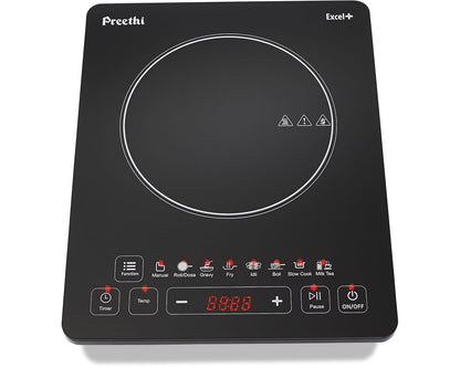 Preethi Excel Plus 117 1600-Watt Induction Cooktop Auto Shut Off and 5 Preset Menus, Power & Temperature adjustment, 1 year warranty (Black)