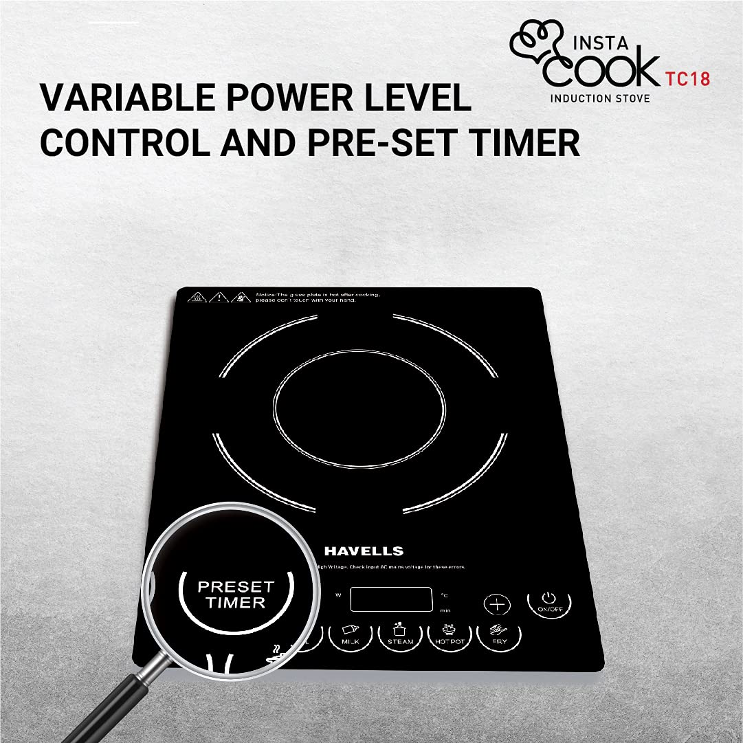 Havells Induction Cooktop Tc 18 1800 Watt (Crystal Glass, Black) (Ghcicdqk180)