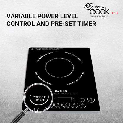 Havells Induction Cooktop Tc 18 1800 Watt (Crystal Glass, Black) (Ghcicdqk180)