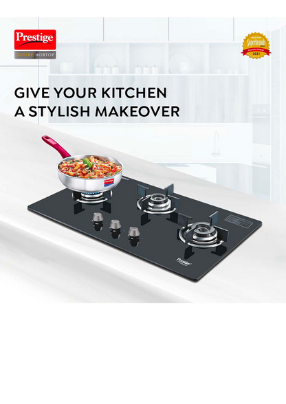 Prestige Desire Hobtop PHTD 02 AI (Toughened Glass Top, 3 Sabaf Burners, Auto Ignition) Glass Automatic Hob  (3 Burners)